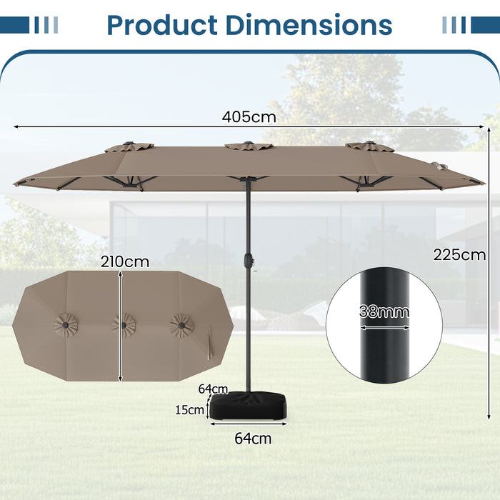 405 cm Double-Sided Patio Umbrella with Solar Lights and Crank-Tan