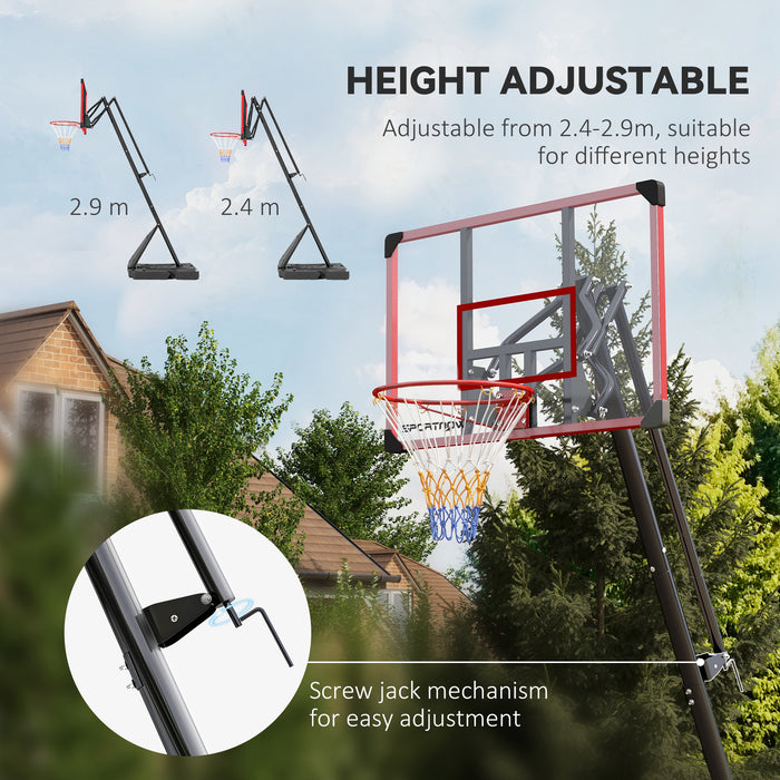 Adjustable Basketball Hoop 2.4-2.9m - Stand with Weighted Base, Wheels, Red - Perfect for Home or School Sports Outdoor Fun