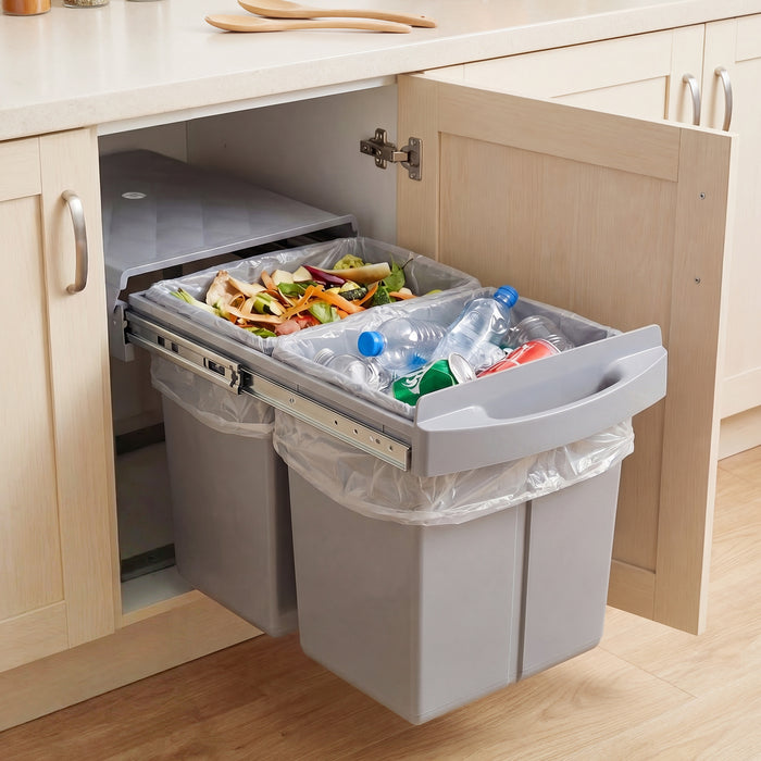 40L Built-in Pull Out Trash Can Under Cabinet Under Sink-