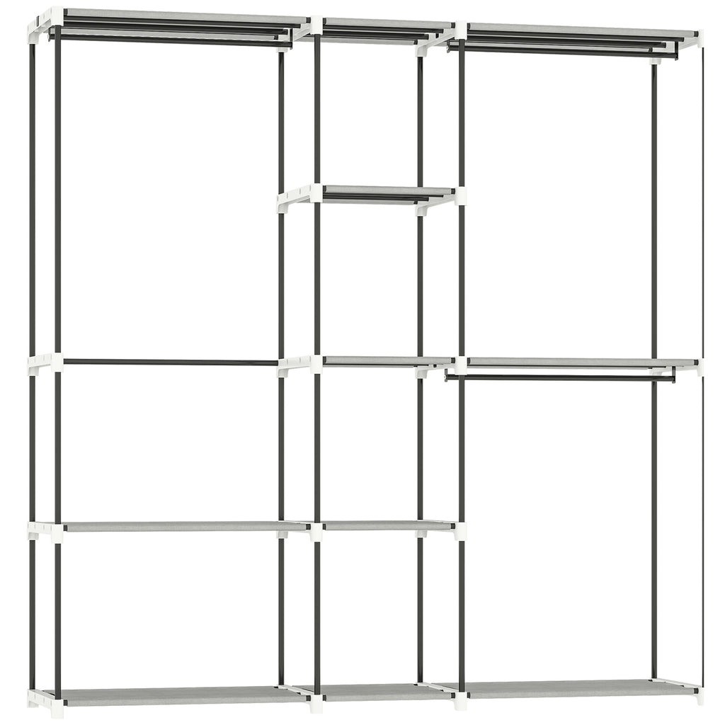 HOMCOM Portable Wardrobe, Open Clothes Wardrobe with 8 Shelves, 3 Hanging Rails, Light Grey