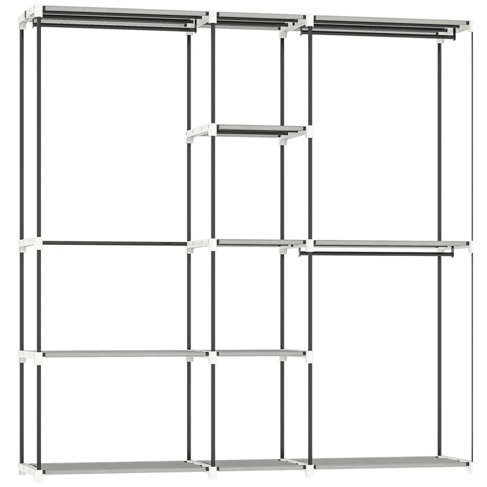 HOMCOM Portable Wardrobe, Open Clothes Wardrobe with 8 Shelves, 3 Hanging Rails, Light Grey