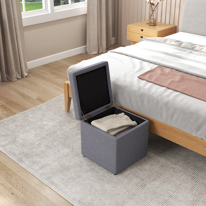 40 cm Square Storage Ottoman Linen Fabric Footstool with Lid-