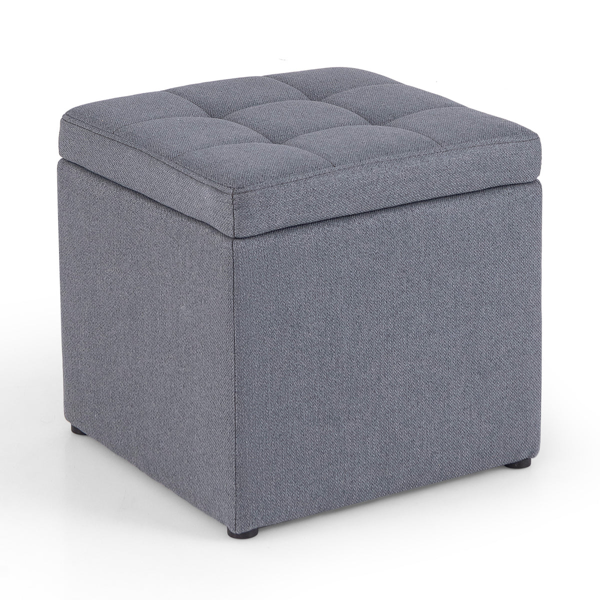 40 cm Square Storage Ottoman Linen Fabric Footstool with Lid-