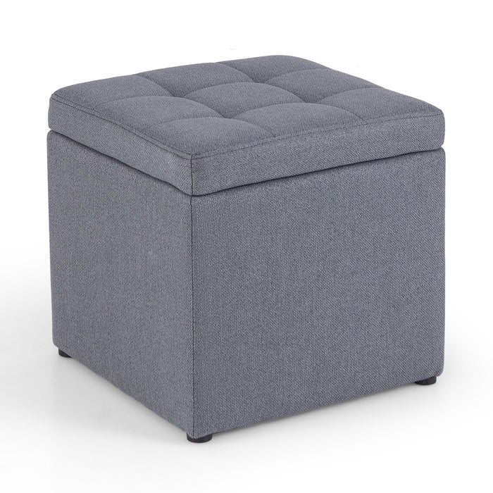 40 cm Square Storage Ottoman Linen Fabric Footstool with Lid-