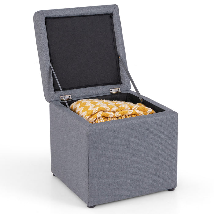 40 cm Square Storage Ottoman Linen Fabric Footstool with Lid-