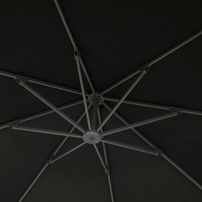 Outsunny 3(m) Garden Cantilever Parasol, Round Overhanging Umbrella with Crank Handle, Cross Base, Aluminium Frame and 360° Rotation, Banana Patio Umbrella for Outdoor Sun Shade, Black