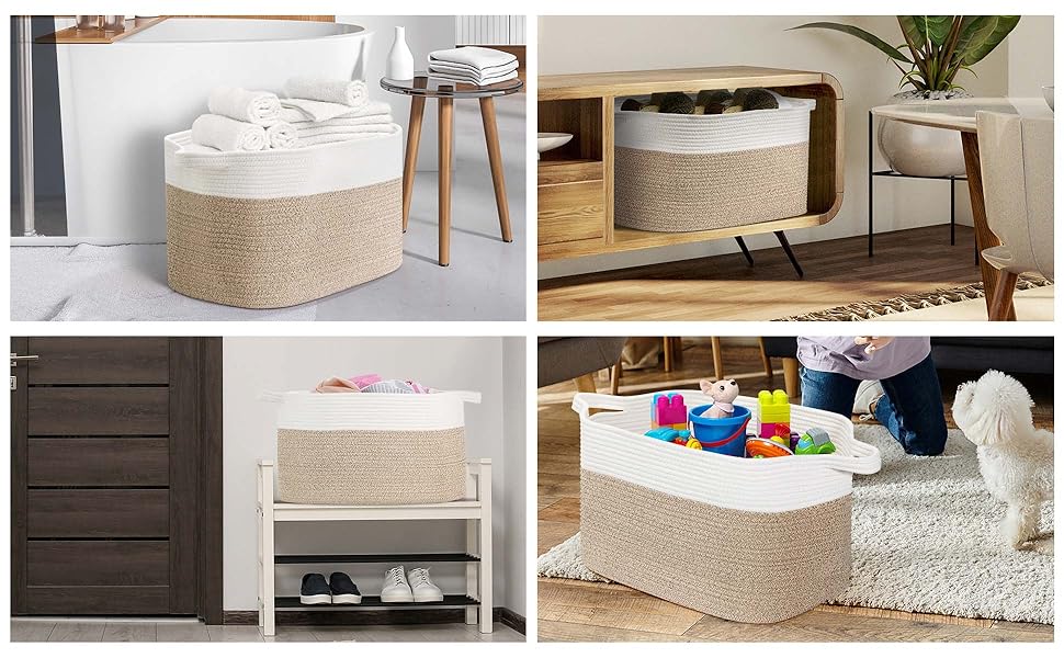 Large Cotton Rope Storage Basket — Foldable Laundry & Blanket Bin (55×38×30 cm)