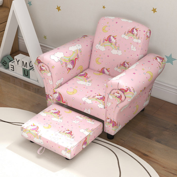 Kids Unicorn-Themed Sofa Set - 2 Pieces with Sturdy Wooden Frame, Perfect for Toddlers 1.5-3 Years - Comfortable and Adorable Seating for Young Children in Pink