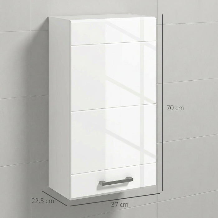 kleankin Bathroom Wall Cabinet, High Gloss Bathroom Storage Cabinet with Soft-Close Door, 3 Shelves, Adjustable Shelf, White