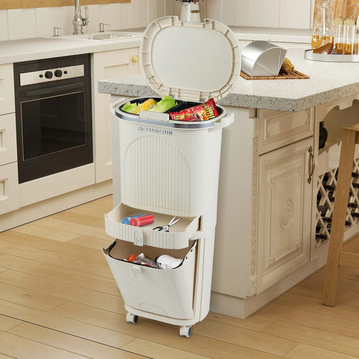 42L Kitchen Trash Can with Lid and 2 Detachable Buckets-