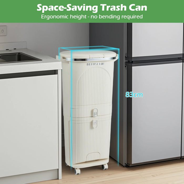 42L Kitchen Trash Can with Lid and 2 Detachable Buckets-