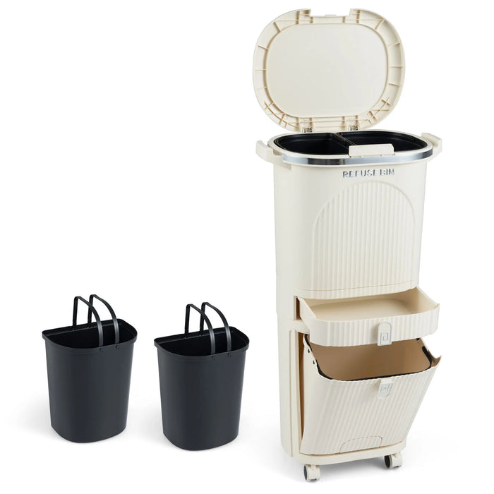 42L Kitchen Trash Can with Lid and 2 Detachable Buckets-