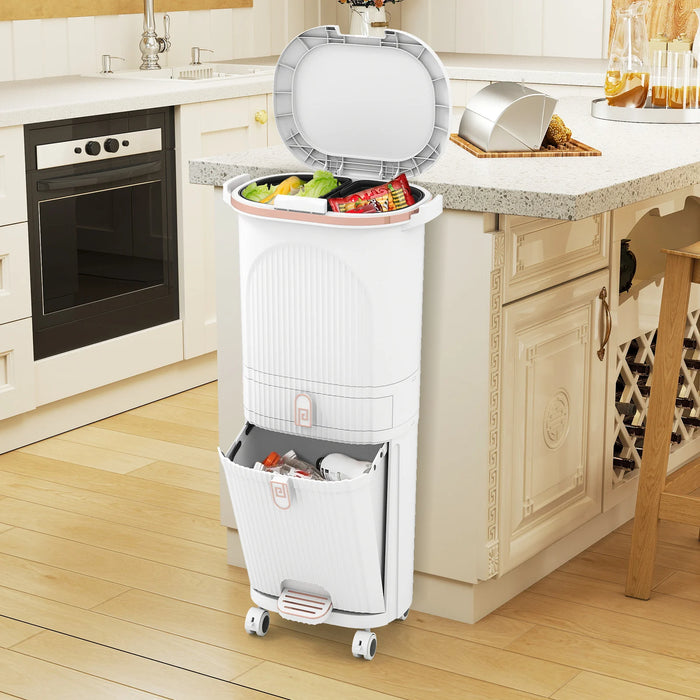 42L Kitchen Trash Can with Lid and 2 Detachable Buckets-