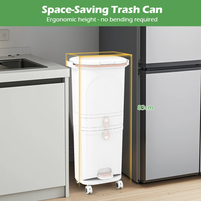 42L Kitchen Trash Can with Lid and 2 Detachable Buckets-