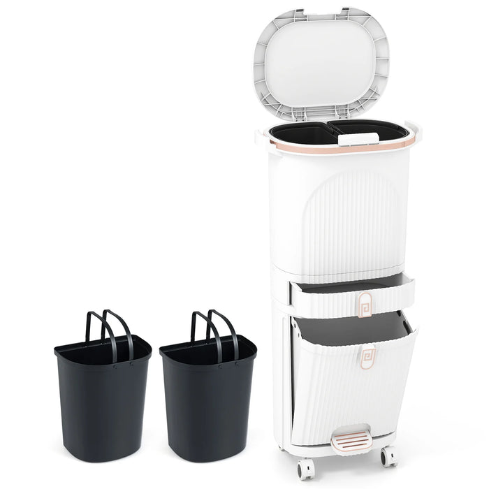 42L Kitchen Trash Can with Lid and 2 Detachable Buckets-