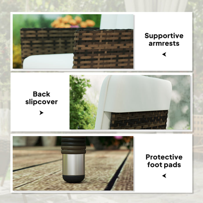 Outsunny Rattan Garden Recliner Chair, Wicker Reclining Armchair with Adjustable Backrest and Cushion, Outdoor Lounge Sun Lounger with Armrests for Patio Balcony Porch, Cream White