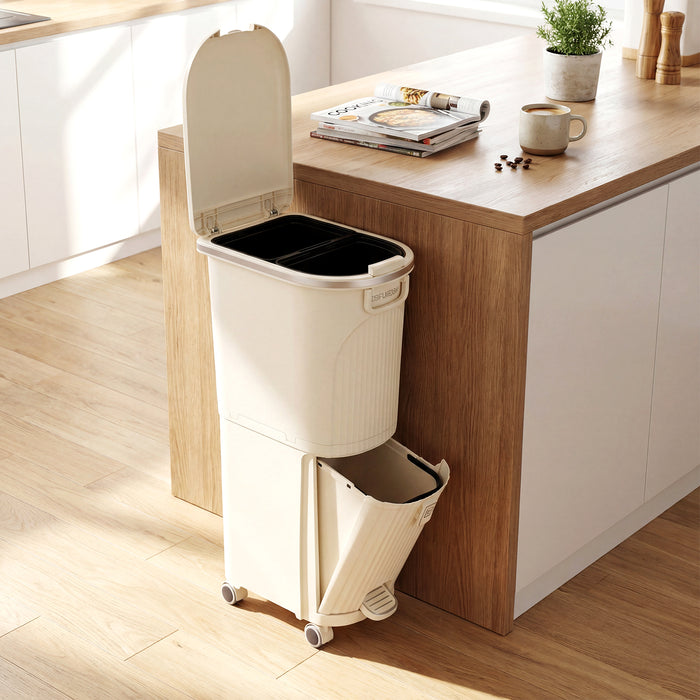 43L Kitchen Trash Can with Lid Double-Layer Sorting Trash Bin-