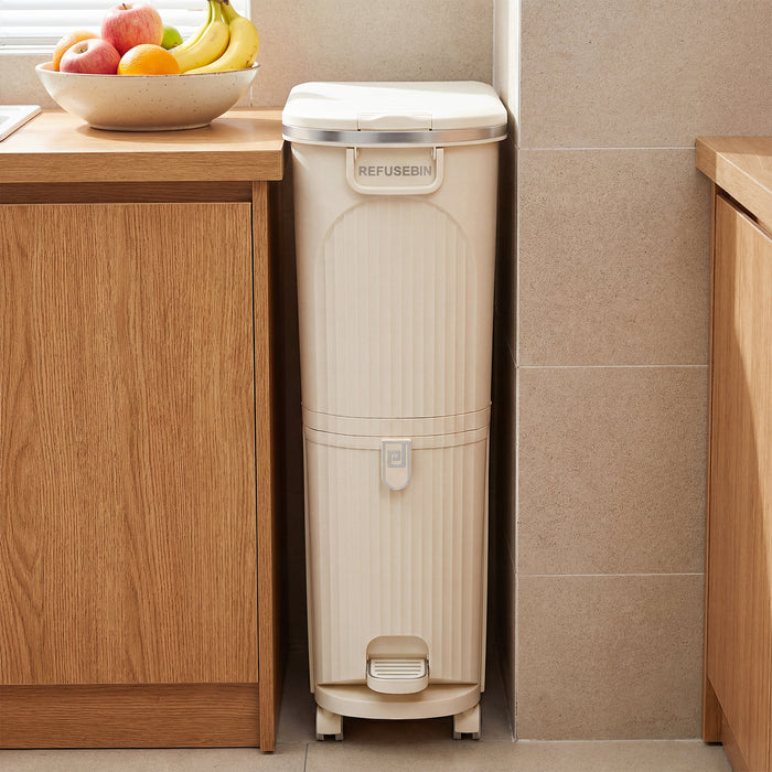 43L Kitchen Trash Can with Lid Double-Layer Sorting Trash Bin-