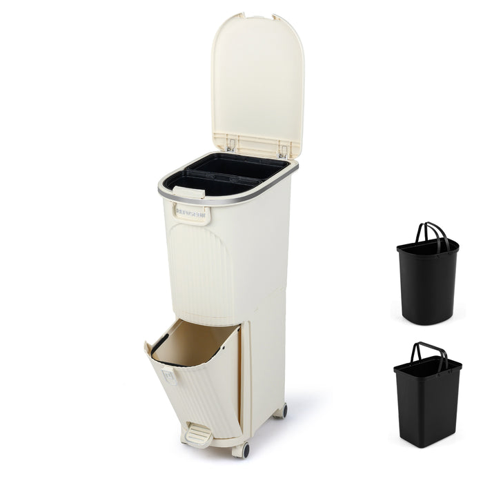43L Kitchen Trash Can with Lid Double-Layer Sorting Trash Bin-