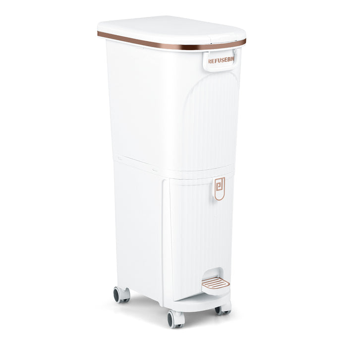 43L Kitchen Trash Can with Lid Double-Layer Sorting Trash Bin-