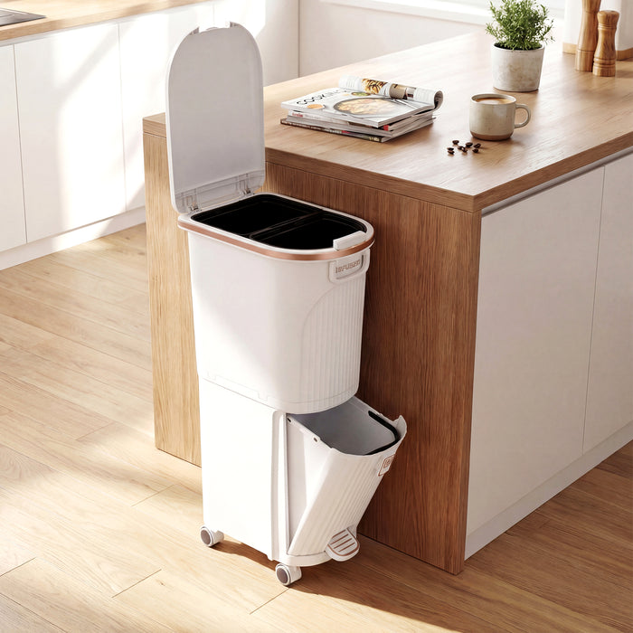 43L Kitchen Trash Can with Lid Double-Layer Sorting Trash Bin-