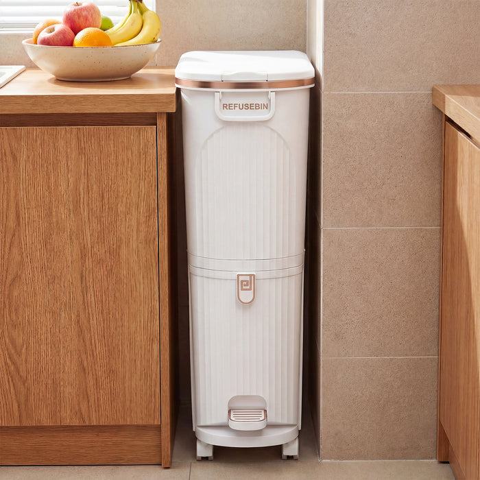 43L Kitchen Trash Can with Lid Double-Layer Sorting Trash Bin-