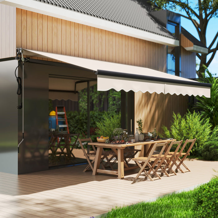 Outsunny 3.5 x 3(m) Electric Awning with Remote Controller, Aluminium Frame DIY Retractable Awning, UV30+ Sun Shade Canopy for Garden Patio Deck Door Window, Beige