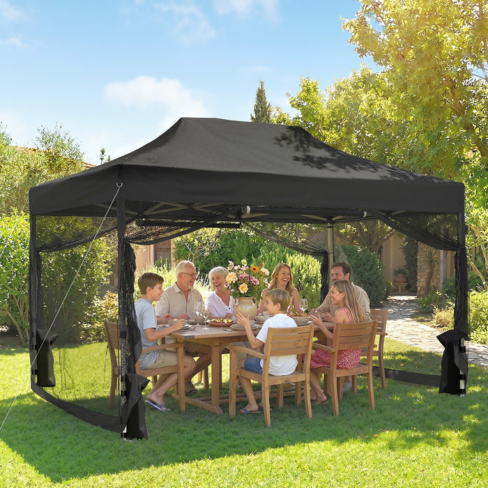 Outsunny 3 x 4.5 m Pop Up Gazebo with Mesh Nettings, UPF50+ Heavy Duty Outdoor Garden Party Tent Marquee, Black