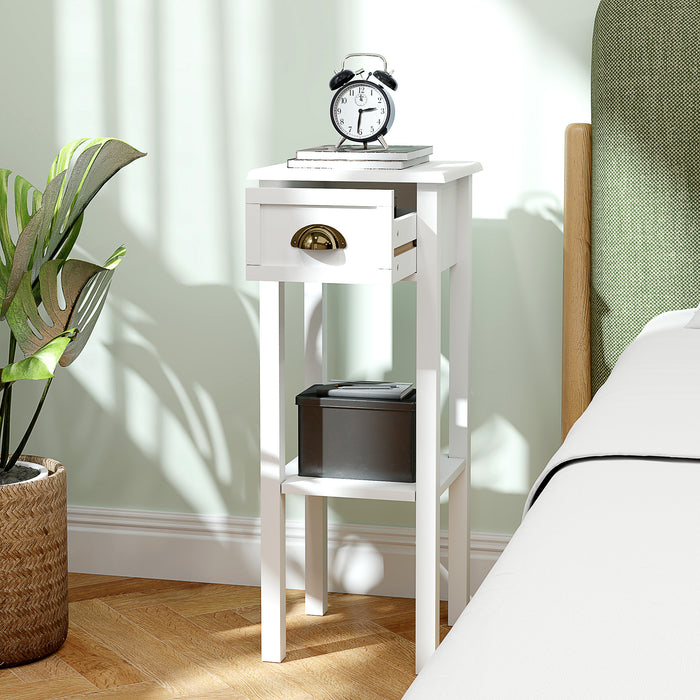 HOMCOM 2-Tier Side Tables Set of 2 with Drawer and Shelf, 2 Pieces Bedside Tables for Living Room and Hallway, White