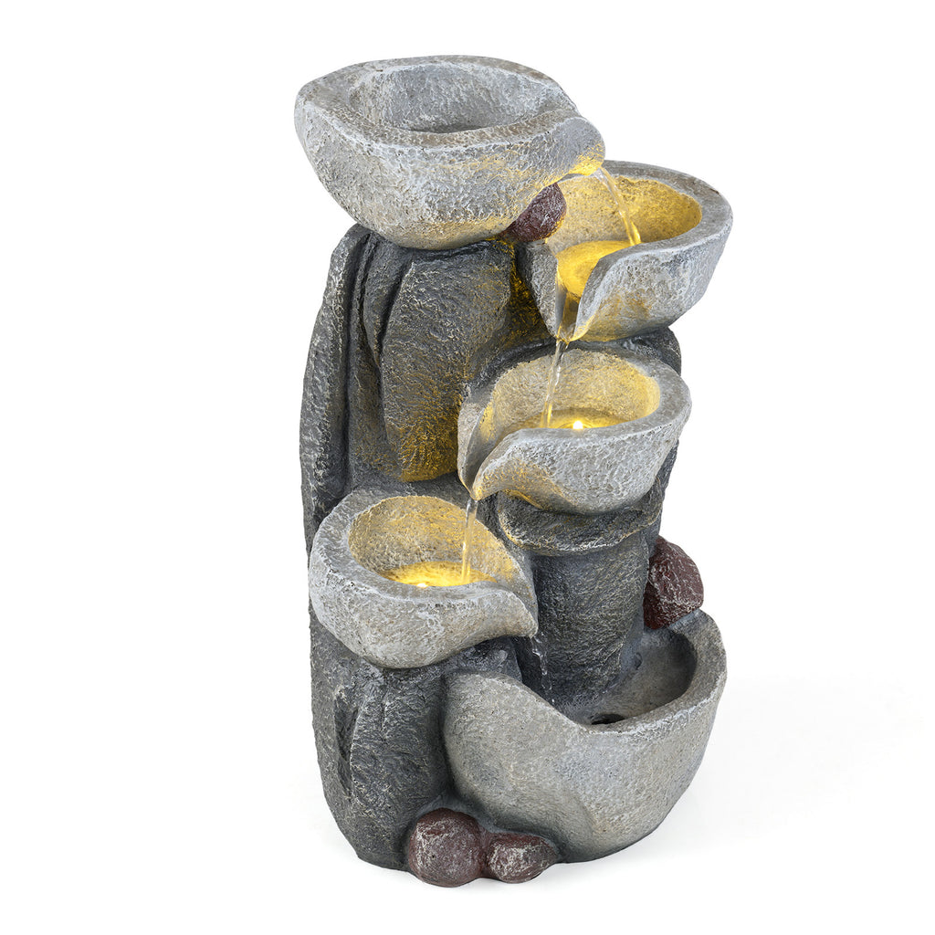 44.5 cm 5-Tier Outdoor Water Fountain with LED Lights and  with Pump for Patio