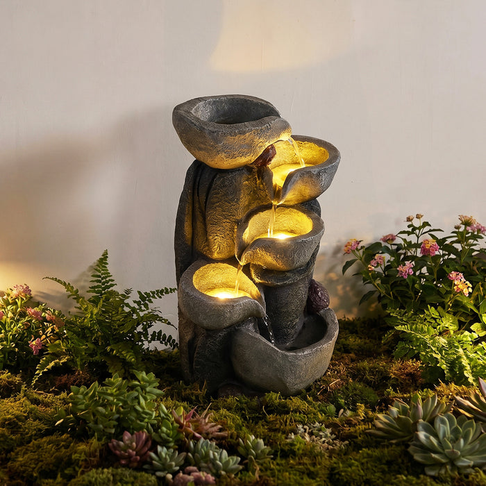 44.5 cm 5-Tier Outdoor Water Fountain with LED Lights and  with Pump for Patio