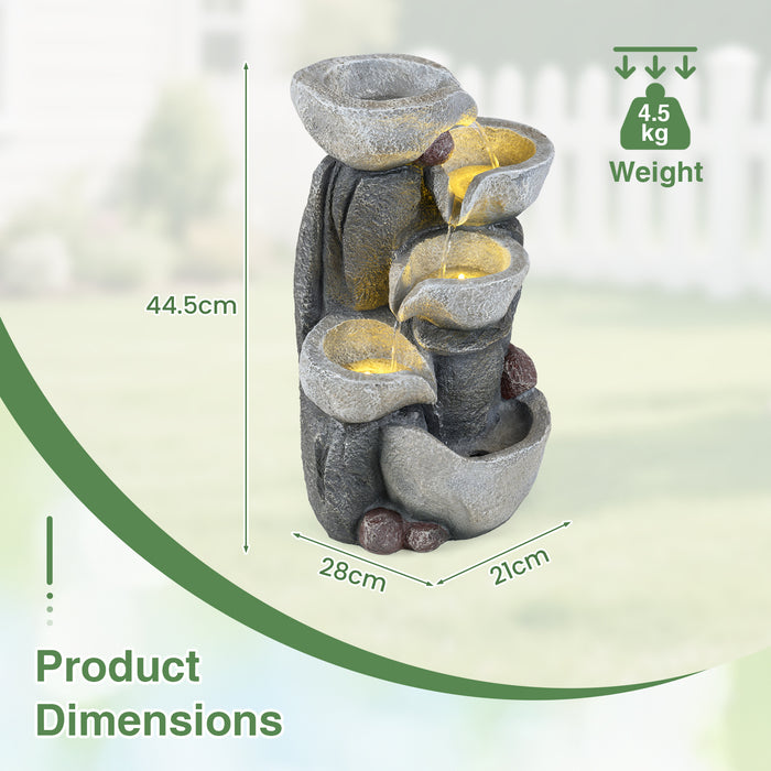44.5 cm 5-Tier Outdoor Water Fountain with LED Lights and  with Pump for Patio