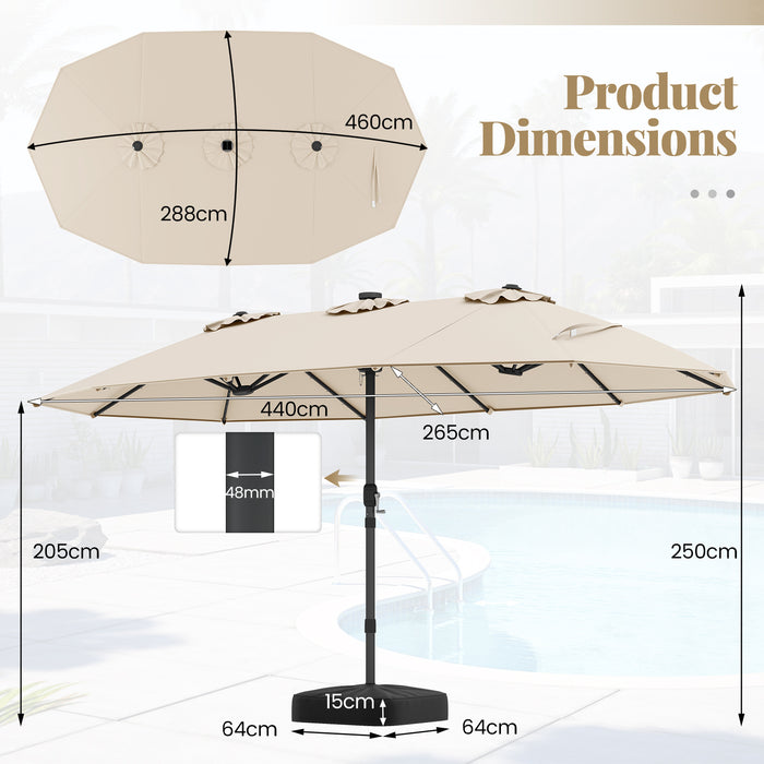 440 cm Extra-Large Patio Umbrella with LED Solar Lights and Base for Garden Deck Lawn Pool Backyard-Beige