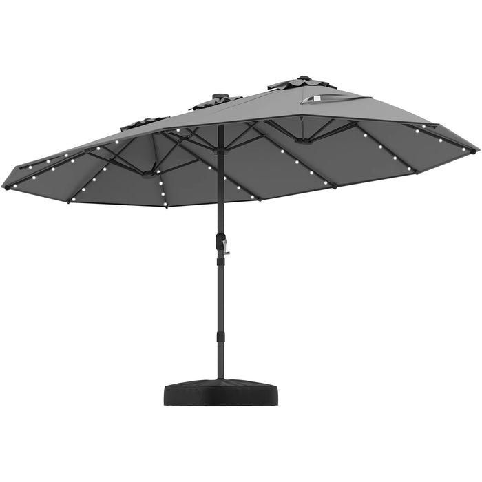 440 cm Extra-Large Patio Umbrella with LED Solar Lights and Base for Garden Deck Lawn Pool Backyard-Beige