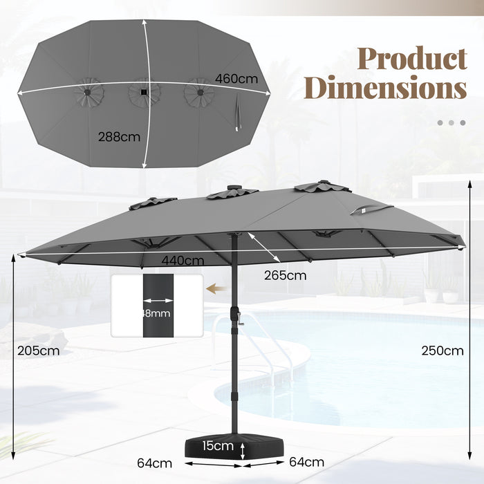 440 cm Extra-Large Patio Umbrella with LED Solar Lights and Base for Garden Deck Lawn Pool Backyard-Beige