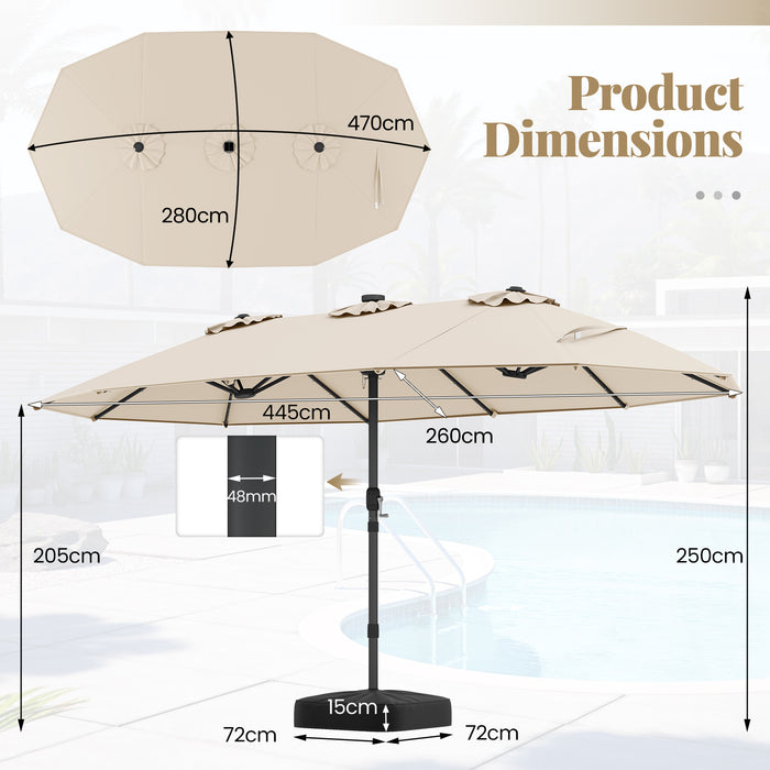 445 cm Extra-Large Patio Umbrella with LED Solar Lights and Crank Handle-Grey