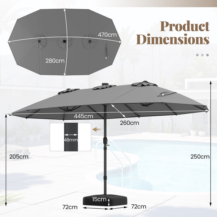 445 cm Extra-Large Patio Umbrella with LED Solar Lights and Crank Handle-Grey