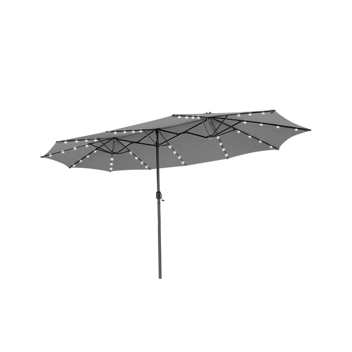 445 cm Twin Patio Umbrella Double-Sided Umbrella with 48 LED Lights-Beige