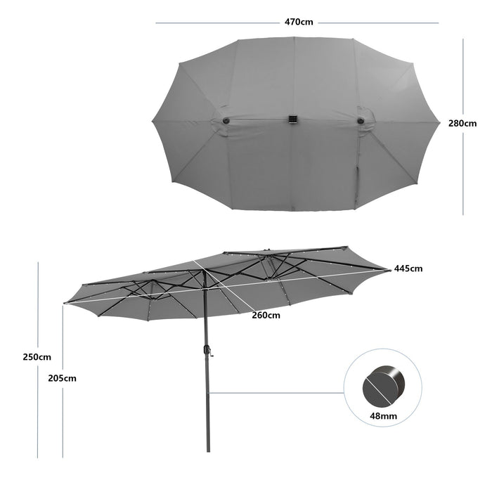 445 cm Twin Patio Umbrella Double-Sided Umbrella with 48 LED Lights-Beige