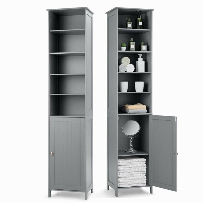 7-Tier Tall Cabinet - Freestanding Grey Storage Solution - Ideal for Maximizing Space in Any Room