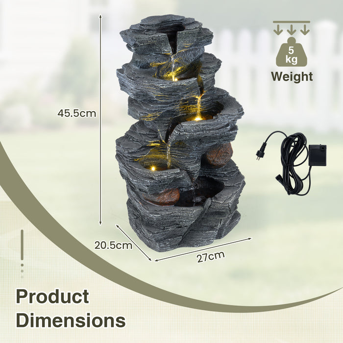 45.5 cm Outdoor Water Fountain with LED Lights and 5-Tier Tabletop Cascading Rock Waterfall Feature
