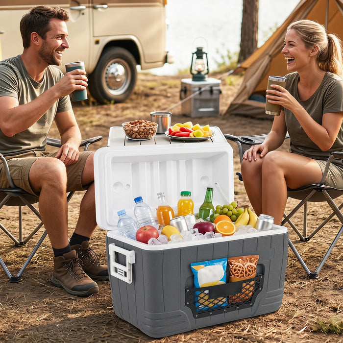 45 L Insulated Portable Cooler Hard Shell with 4 Cup Holders and Drain Plug-Blue