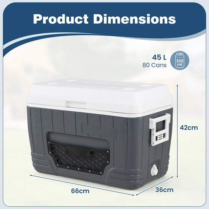 45 L Insulated Portable Cooler Hard Shell with 4 Cup Holders and Drain Plug-Blue
