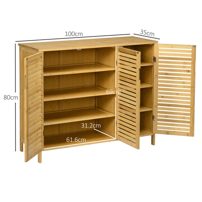 HOMCOM Rustic Shoe Cabinet, 3 Door Shoe Storage Cabinet with 8 Shelves, Natural Wood Finish