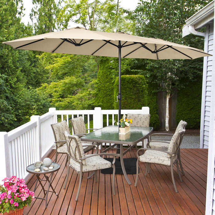 450cm Double-Sided Patio Umbrella with Base and Hand-Crank System-
