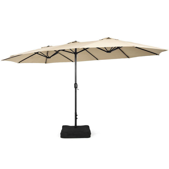 450cm Double-Sided Patio Umbrella with Base and Hand-Crank System-
