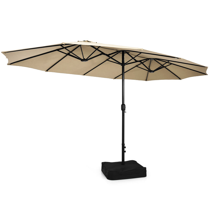 450cm Double-Sided Patio Umbrella with Base and Hand-Crank System-