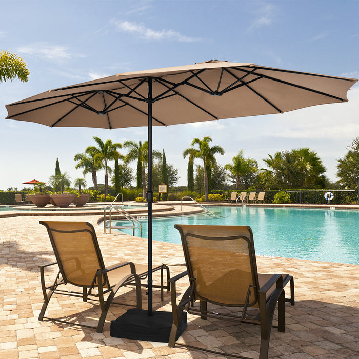 450cm Double-Sided Patio Umbrella with Base and Hand-Crank System-