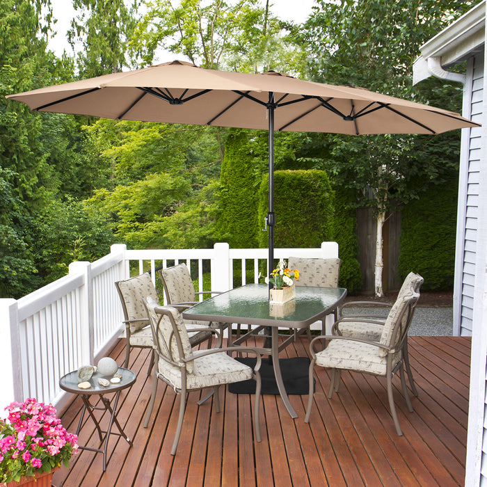450cm Double-Sided Patio Umbrella with Base and Hand-Crank System-