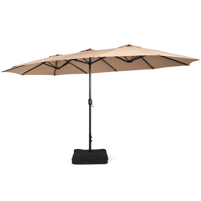 450cm Double-Sided Patio Umbrella with Base and Hand-Crank System-